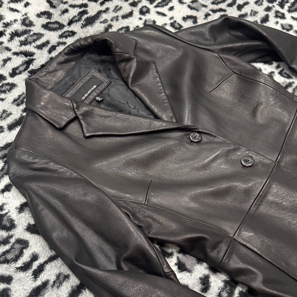 Jones New York Authentic Leather Blazer Jacket - Picture 3 of 10